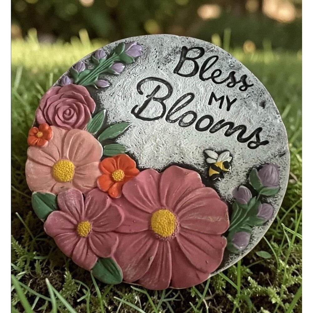 Bless My Blooms Stepping Stone Decorative Stone for Garden Pink Flowers Bee